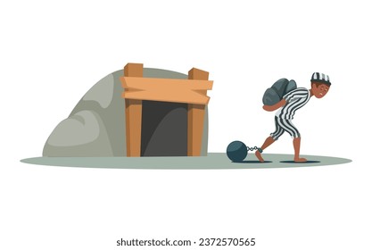Prison Labor Work In Mining Cartoon illustration Vector