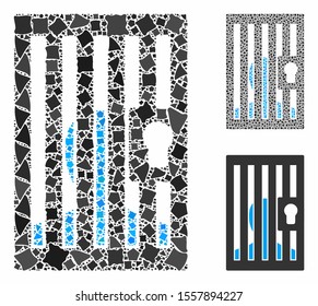 Prison locked door composition of tremulant items in different sizes and color tones, based on prison locked door icon. Vector uneven items are united into collage.