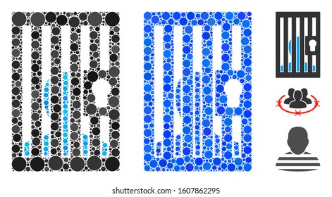 Prison locked door mosaic of circle elements in different sizes and color tinges, based on prison locked door icon. Vector circle elements are composed into blue mosaic.