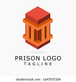 Prison Logo Isometric style, red and brown color, simple and modern for business and personal