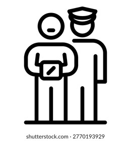 Prison man with guard icon. Outline prison man with guard vector icon for web design isolated on white background