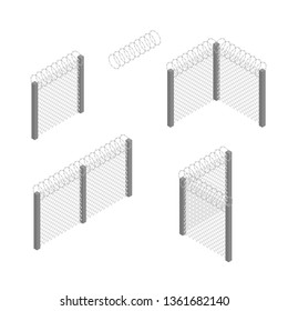 Prison Penitentiary Fence Set 3d Isometric View. Vector illustration of Concept Safety Perimeter