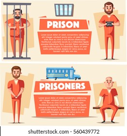 Prison with prisoner. Character design. Cartoon vector illustration