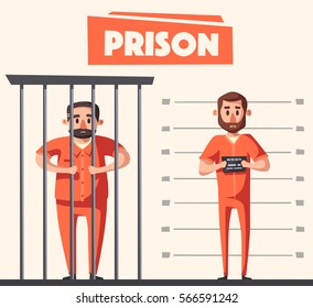 Prison with prisoner. Character design. Cartoon vector illustration