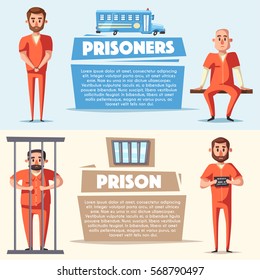 Prison with prisoner. Character design. Cartoon vector illustration