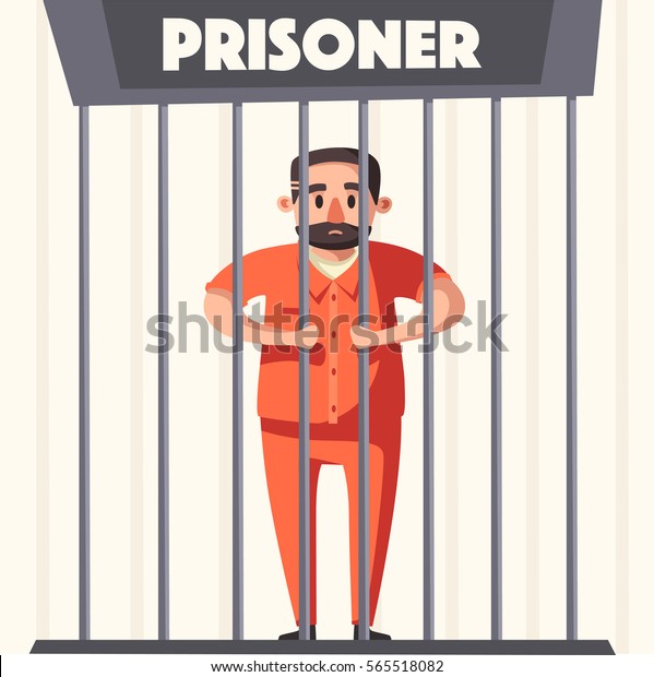 Prison with prisoner. Character design. Cartoon vector illustration