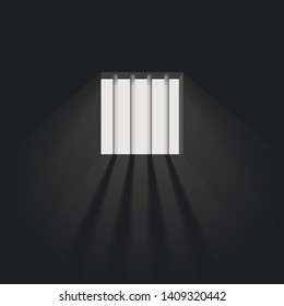 Prison room window with bars. The sun's rays make their way through the window. Jail cell interior. Vector illustration