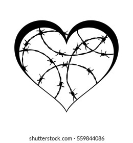 Prison tattoo heart of barbed wire. black and white vector