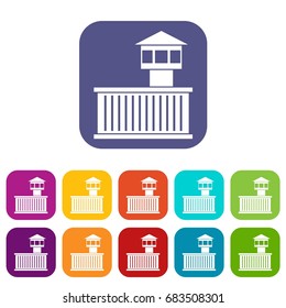 Prison tower icons set