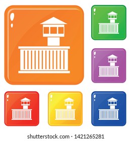Prison tower icons set collection vector 6 color isolated on white background