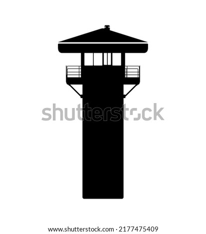 Prison Tower Silhouette, Watchtower Jail checkpoint Overlook Illustration.