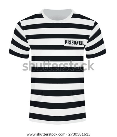 Prison uniform. striped hat and t shirt . vector illustration
