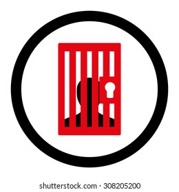 Prison vector icon. This rounded flat symbol is drawn with intensive red and black colors on a white background.