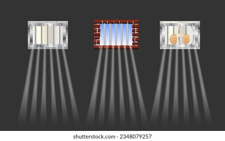 Prison vector illustration, prison window, prisoner hand, semi realistic design. Eps 10