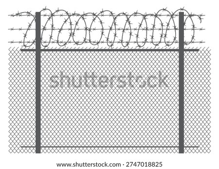Prison wall border. Seamless boundary with barbed wire