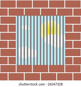 Prison wall with a window on the sky