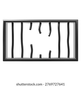 A prison window with bent metal bars and a broken center. Gaining freedom, escaping, overcoming difficulties, completing a prison sentence. Empty frame. Vector. Realistic. Icon.