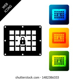 Prison window icon isolated on white background. Set icons colorful square buttons. Vector Illustration