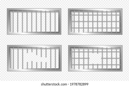 Prison windows with bars. four windows on a transparent background.