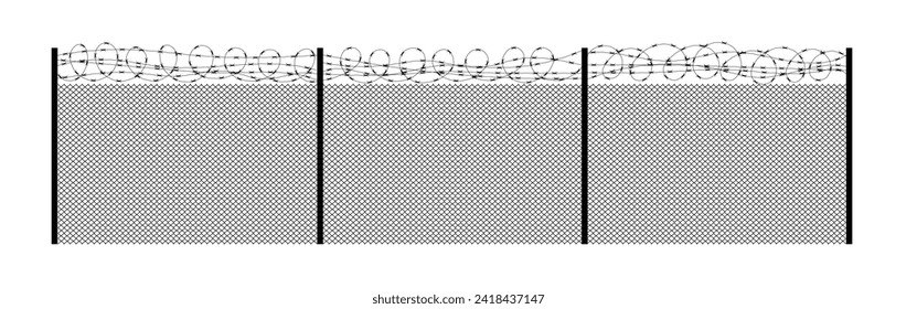 Prison Wired Metal Fence with Barbed Wire. Fences and borders concept vector art