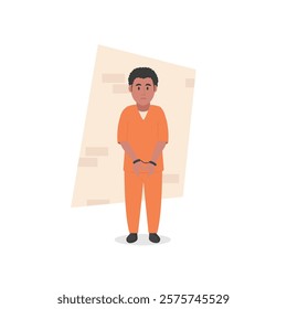 prisoner arrested with a handcuffs on from front. The man wearing orange jail uniform vector illustration