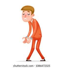 Prisoner arrestee caught handcuff burglar robber thief scared guy character icons isolated cartoon design vector illustration