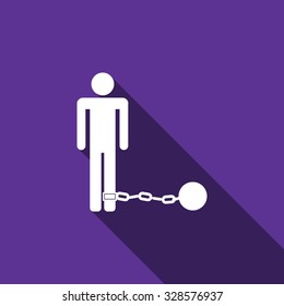 Prisoner with ball on chain flat icon with long shadow. Vector Illustration