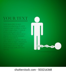 Prisoner with ball on chain flat icon over green background. Vector Illustration