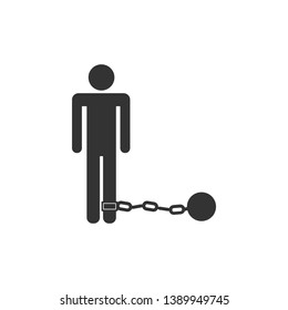 Prisoner with ball on chain icon isolated. Flat design. Vector Illustration