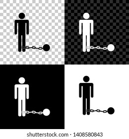 Prisoner with ball on chain icon isolated on black, white and transparent background. Vector Illustration