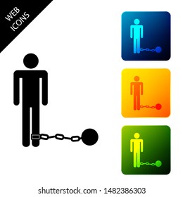 Prisoner with ball on chain icon isolated on white background. Set icons colorful square buttons. Vector Illustration
