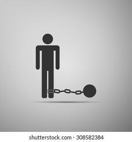 Prisoner With Ball On Chain Icon On Grey Background. Vector Illustration