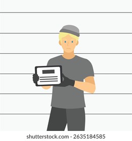 um prisioneiro sendo fotografado. um criminoso na prisão. o processo de fotografar prisioneiros. sendo presos