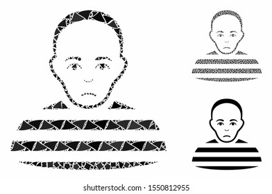 Prisoner composition of unequal items in variable sizes and color tinges, based on prisoner icon. Vector tuberous parts are organized into composition. Prisoner icons collage with dotted pattern.