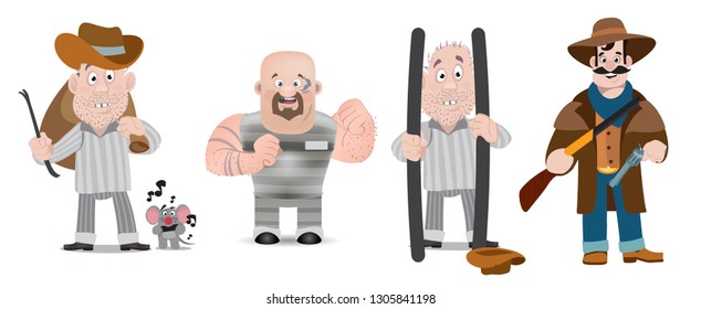 Prisoner Detective Funny Characters Cartoon Style Stock Vector (Royalty