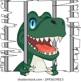 Prisoner dinosaur T-rex in prison vector