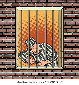 A prisoner escapes from prison. Jailbreak. Comic cartoon pop art retro illustration hand drawing