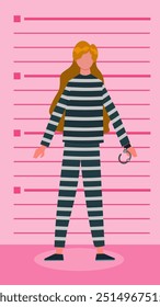 Mujer prisionera en la Ilustración vectorial de personajes de dibujos animados. Adecuado para contenido de seguridad, crimen y ley