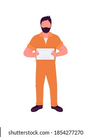 Prisoner flat color vector faceless character. Legal punishment. Arrested man. Caught suspect. Criminal with placard for mugshot isolated cartoon illustration for web graphic design and animation