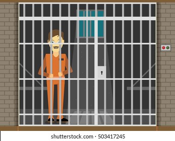 Prisoner, flat vector illustration of prison cell
