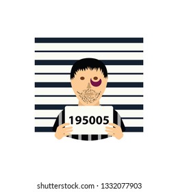 Prisoner in front of wall with scale icon. Flat color design. Vector illustration.