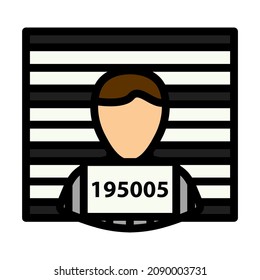 Prisoner In Front Of Wall With Scale Icon. Editable Bold Outline With Color Fill Design. Vector Illustration.