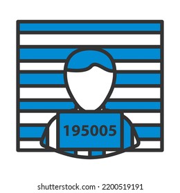 Prisoner In Front Of Wall With Scale Icon. Editable Bold Outline With Color Fill Design. Vector Illustration.
