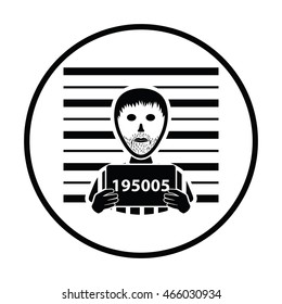 Prisoner in front of wall with scale icon. Thin circle design. Vector illustration.