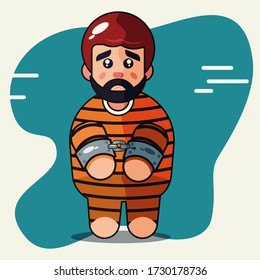 El prisionero es esposado lindo dibujo de un vector de dibujos animados