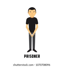 The prisoner with handcuffed. Vector illustration of character.