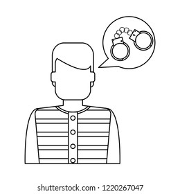 Prisoner and handcuffs in bubble black and white