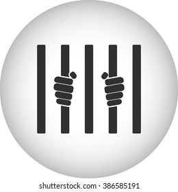Prisoner hands behind bars simple icon on round  background
