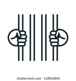 Prisoner Hands Cell Jail Prison Arrest Crime Minimalistic Flat Line Outline Stroke Icon 