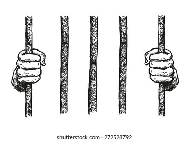 Prisoner Hands On A Bar Hand Drawn Illustration Vector